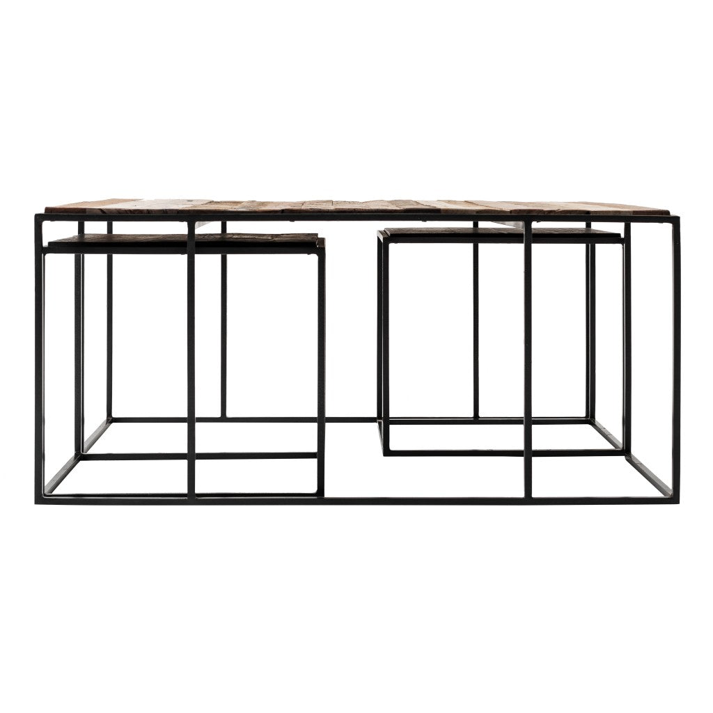 Brown & Black Solid Wood & Iron Square Nesting Tables
