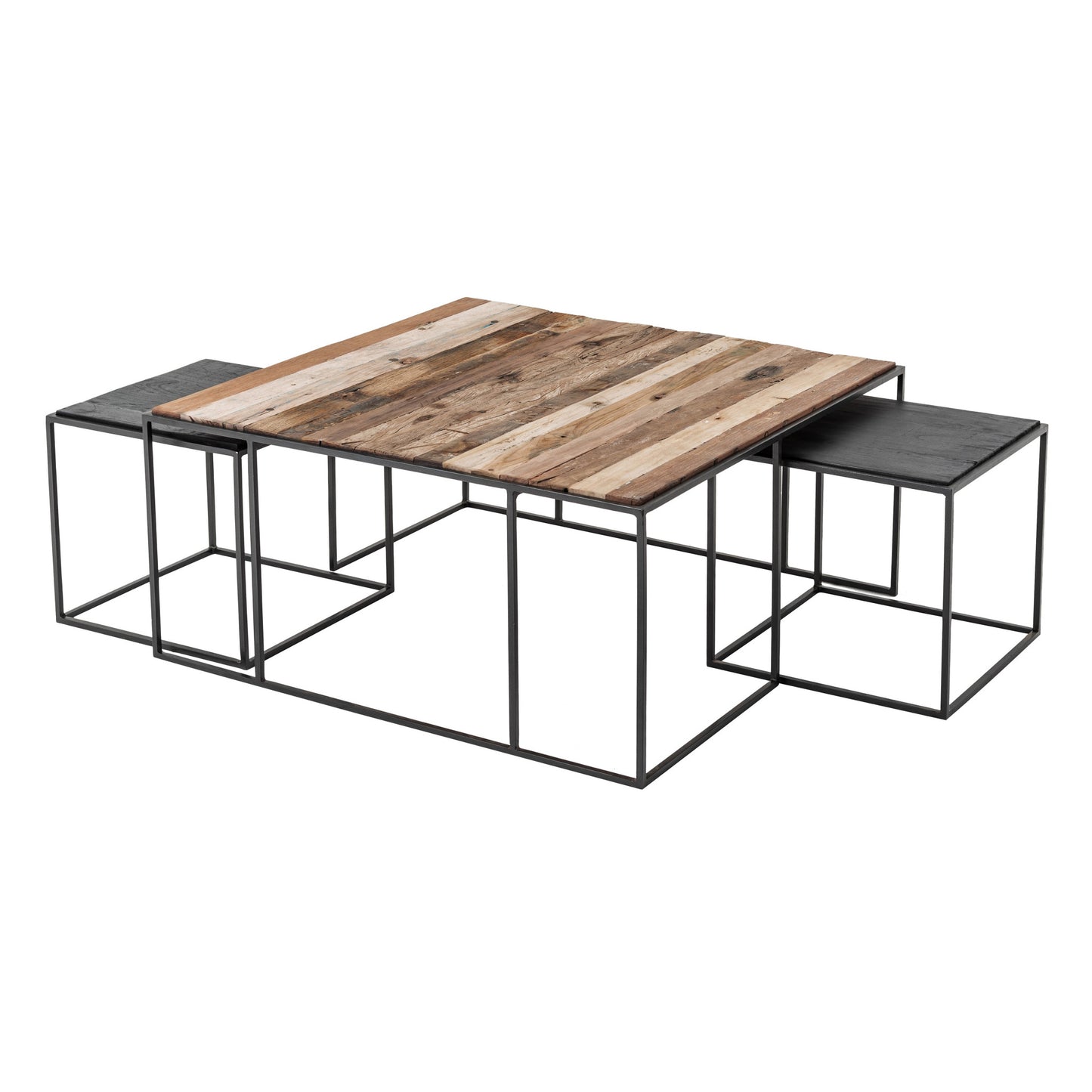 Brown & Black Solid Wood & Iron Square Nesting Tables