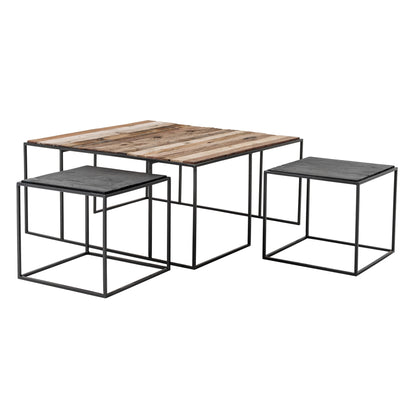 Brown & Black Solid Wood & Iron Square Nesting Tables