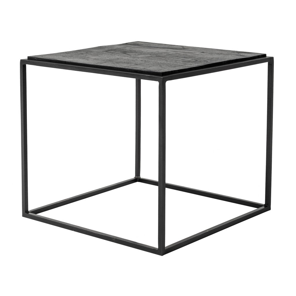 Brown & Black Solid Wood & Iron Square Nesting Tables
