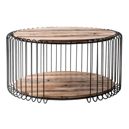Natural & Black Solid Wood & Steel Round Coffee Table