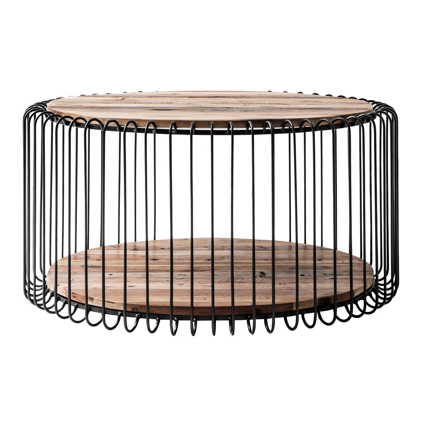 Natural & Black Solid Wood & Steel Round Coffee Table