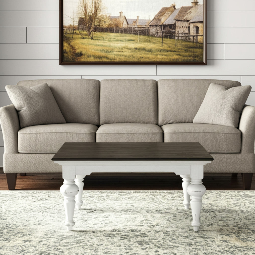 Brown & White Wood Square Distressed Coffee Table image 1