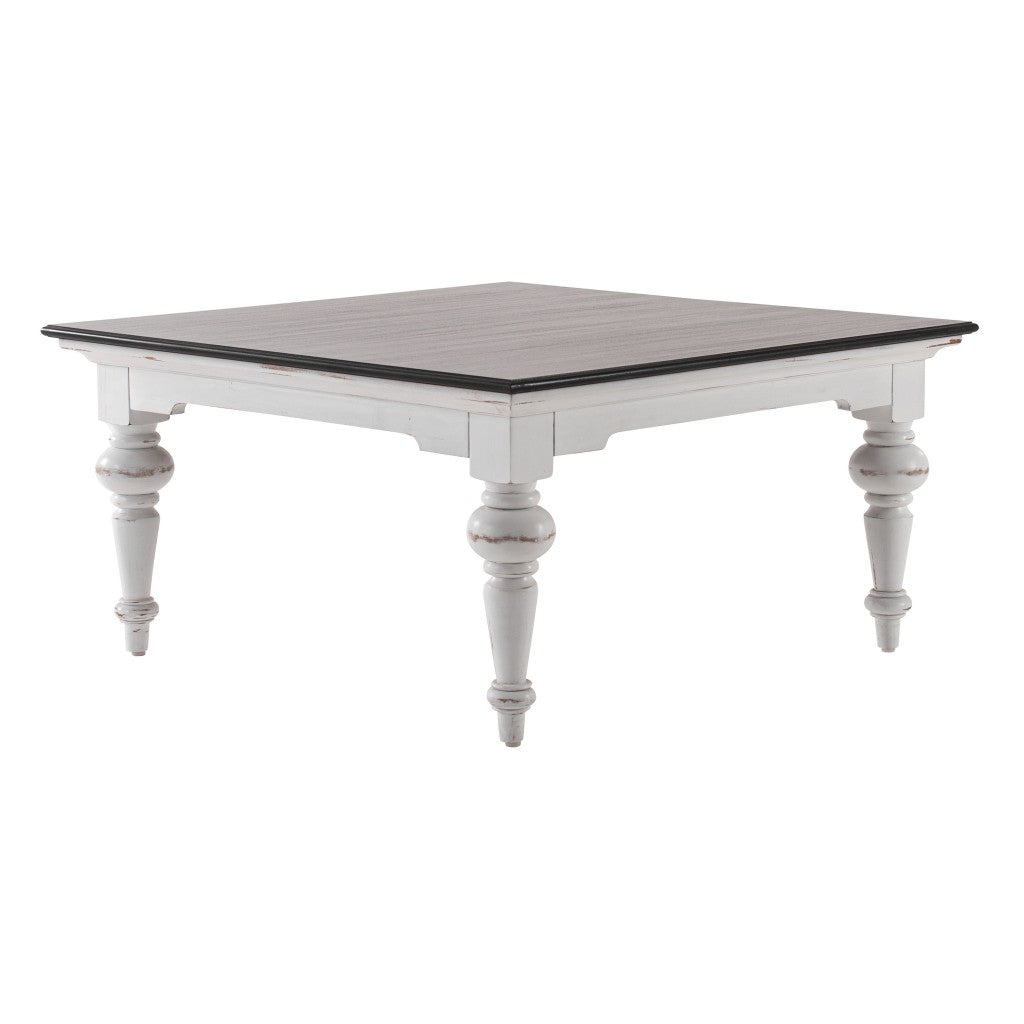 Brown & White Wood Square Distressed Coffee Table image 3