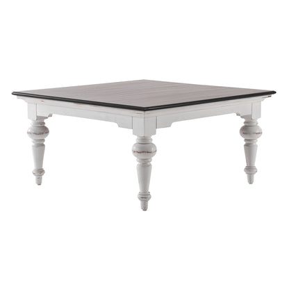 Brown & White Wood Square Distressed Coffee Table image 3