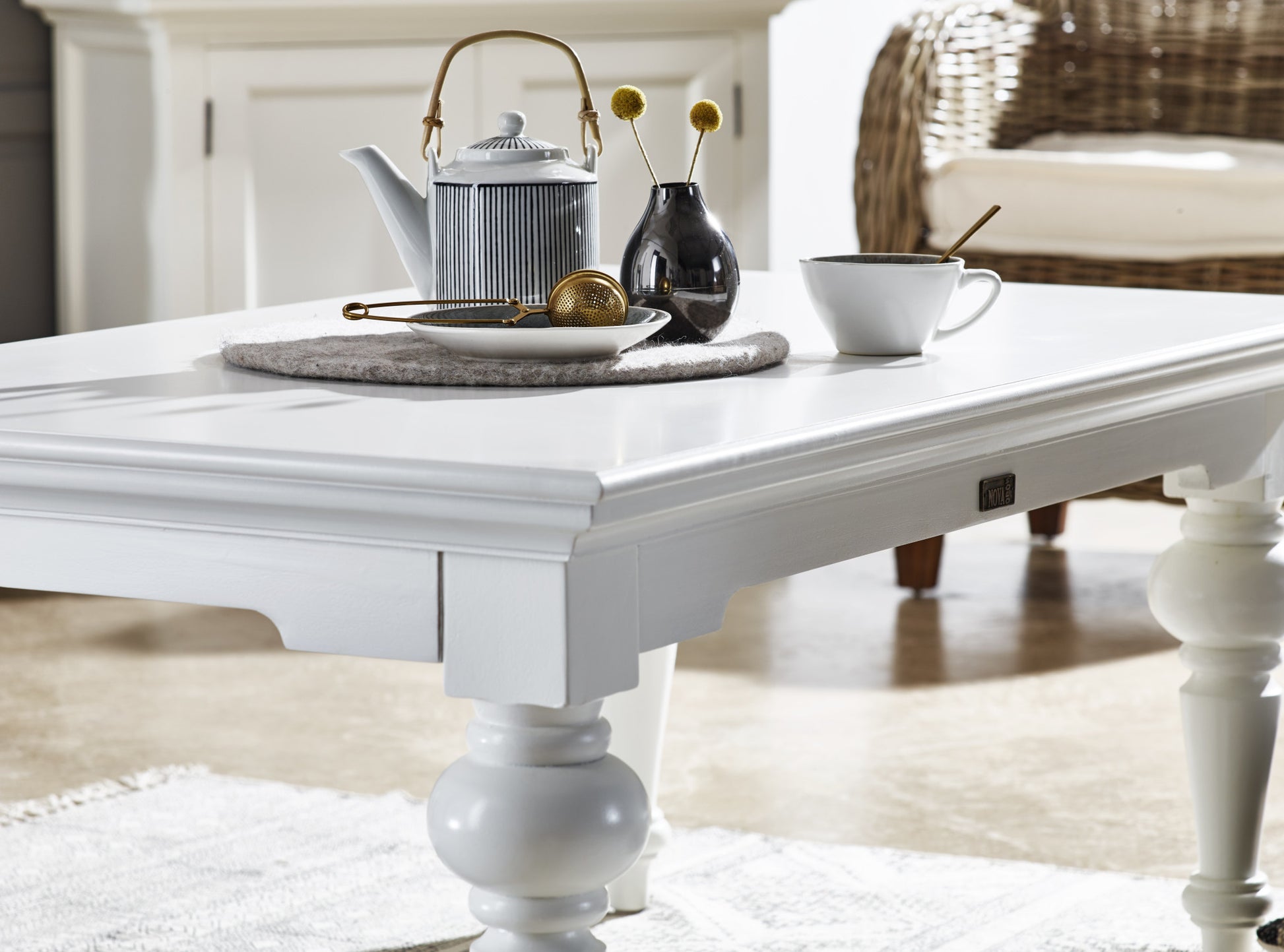 White Solid Wood Coffee Table image 8