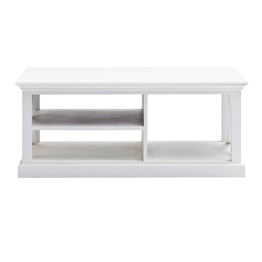 White Solid Wood & Wood Coffee Table w/ 3 Shelves