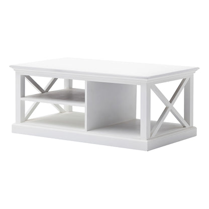 White Solid Wood & Wood Coffee Table w/ 3 Shelves