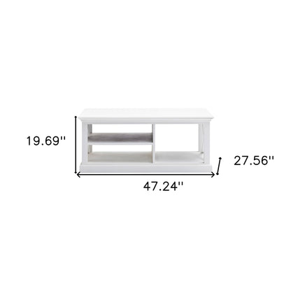 White Solid Wood & Wood Coffee Table w/ 3 Shelves