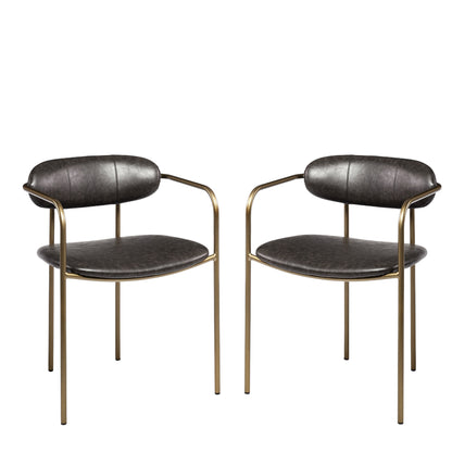 Brown & Gold Faux Leather Dining Chairs - Set of 2