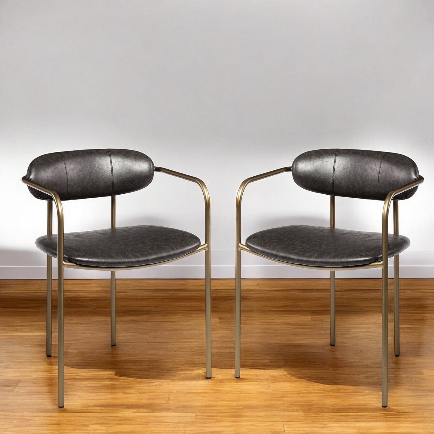 Brown & Gold Faux Leather Dining Chairs - Set of 2