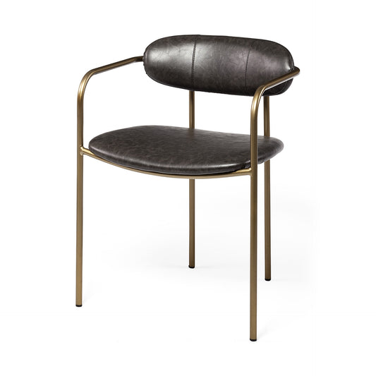 Brown & Gold Faux Leather Dining Chairs - Set of 2