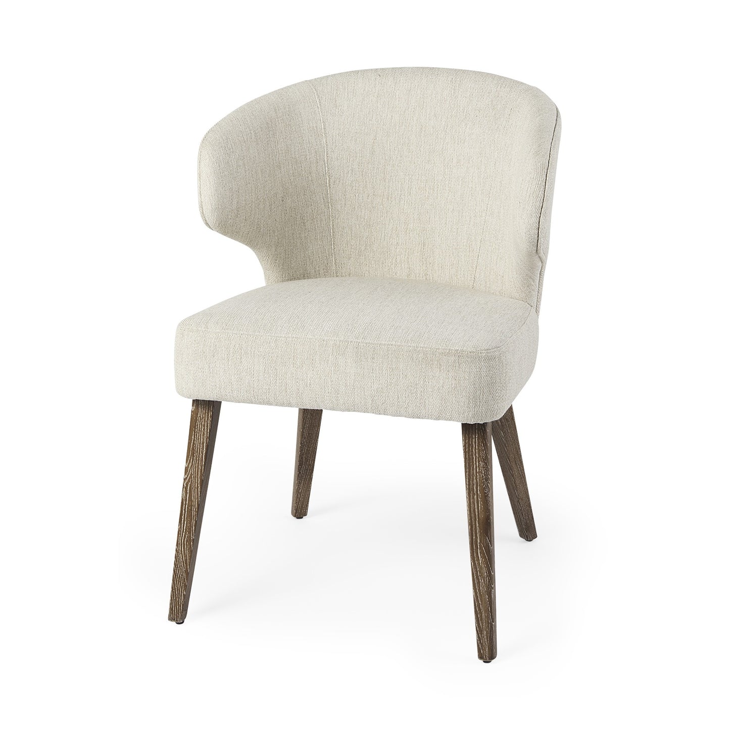 Ivory & Brown Mid Century Wingback Dining Chair