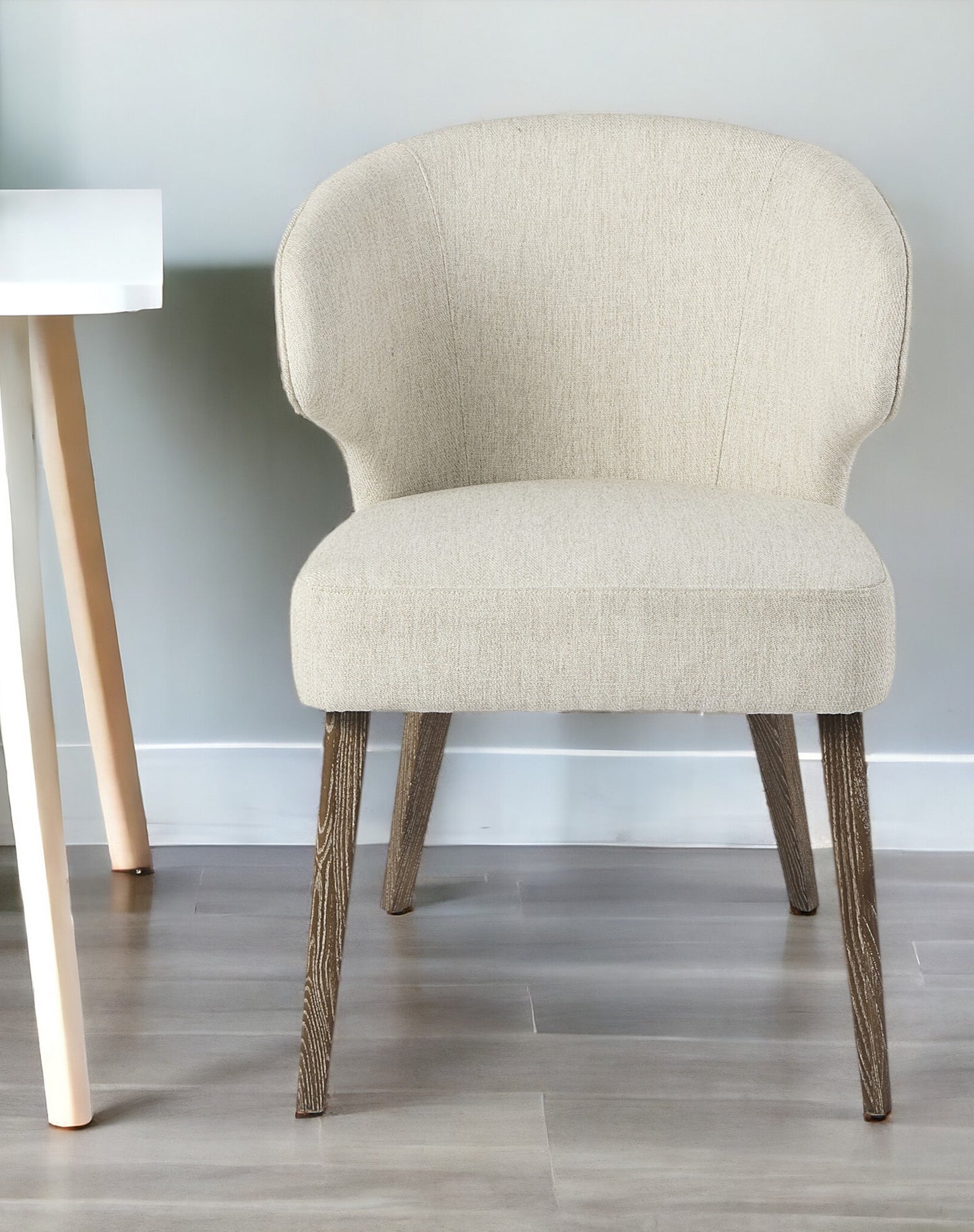 Ivory & Brown Mid Century Wingback Dining Chair