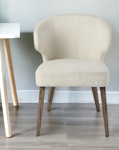 Ivory & Brown Mid Century Wingback Dining Chair