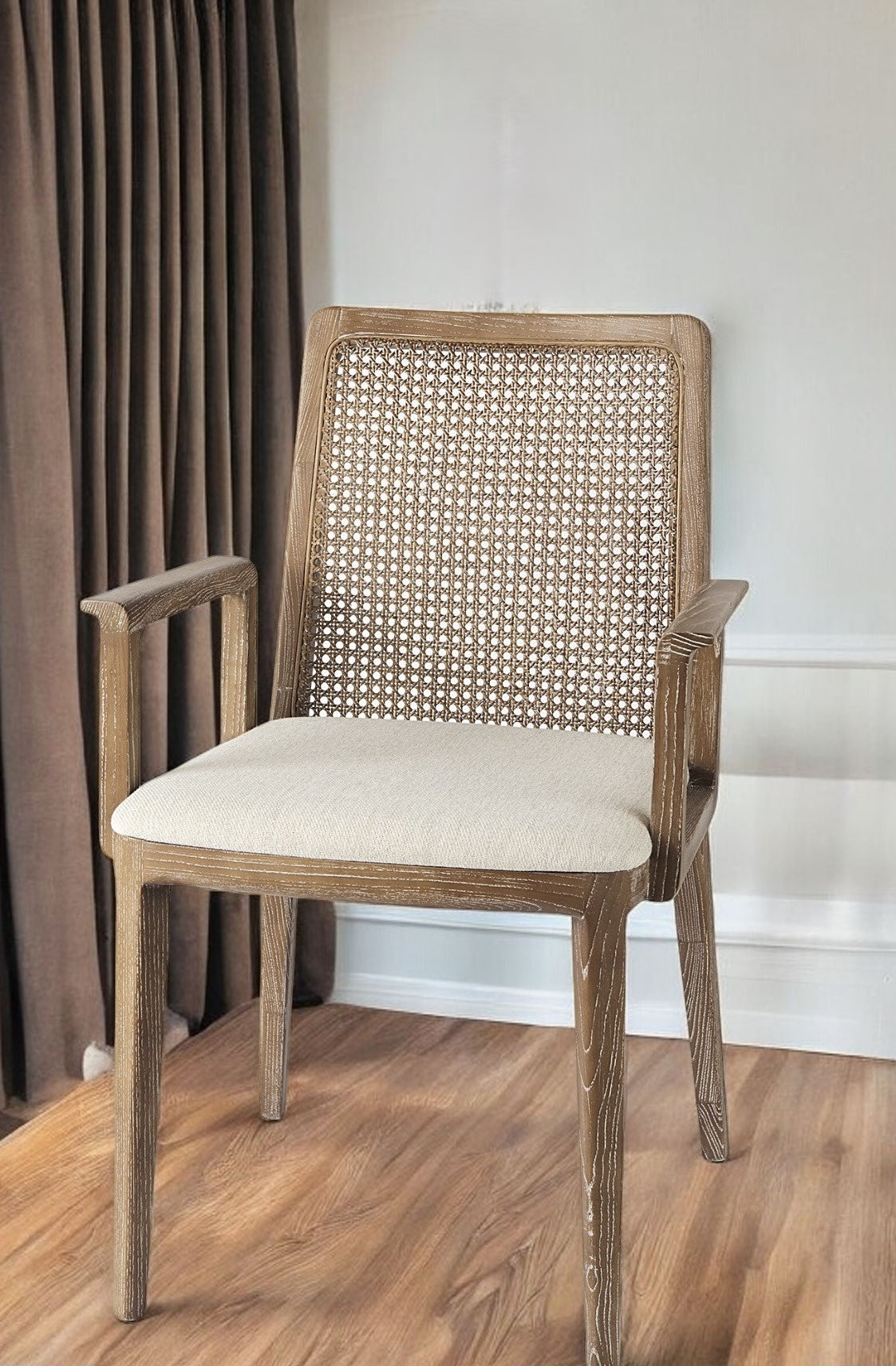Cream & Brown Fabric Dining Chair