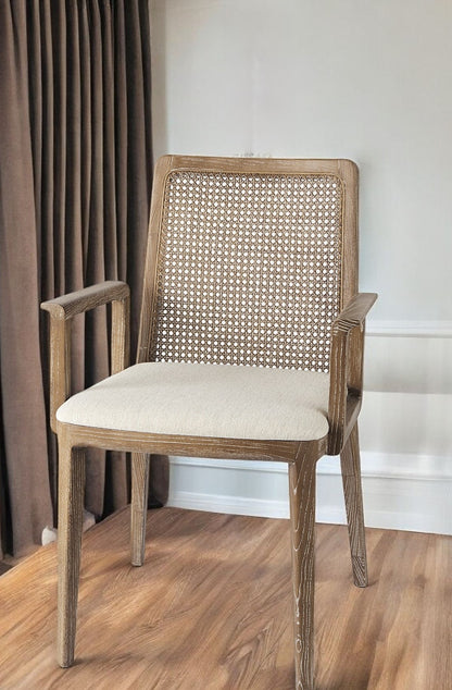 Cream & Brown Fabric Dining Chair