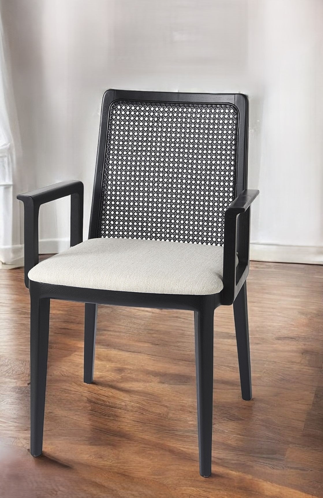 Cream & Black Fabric Dining Chair