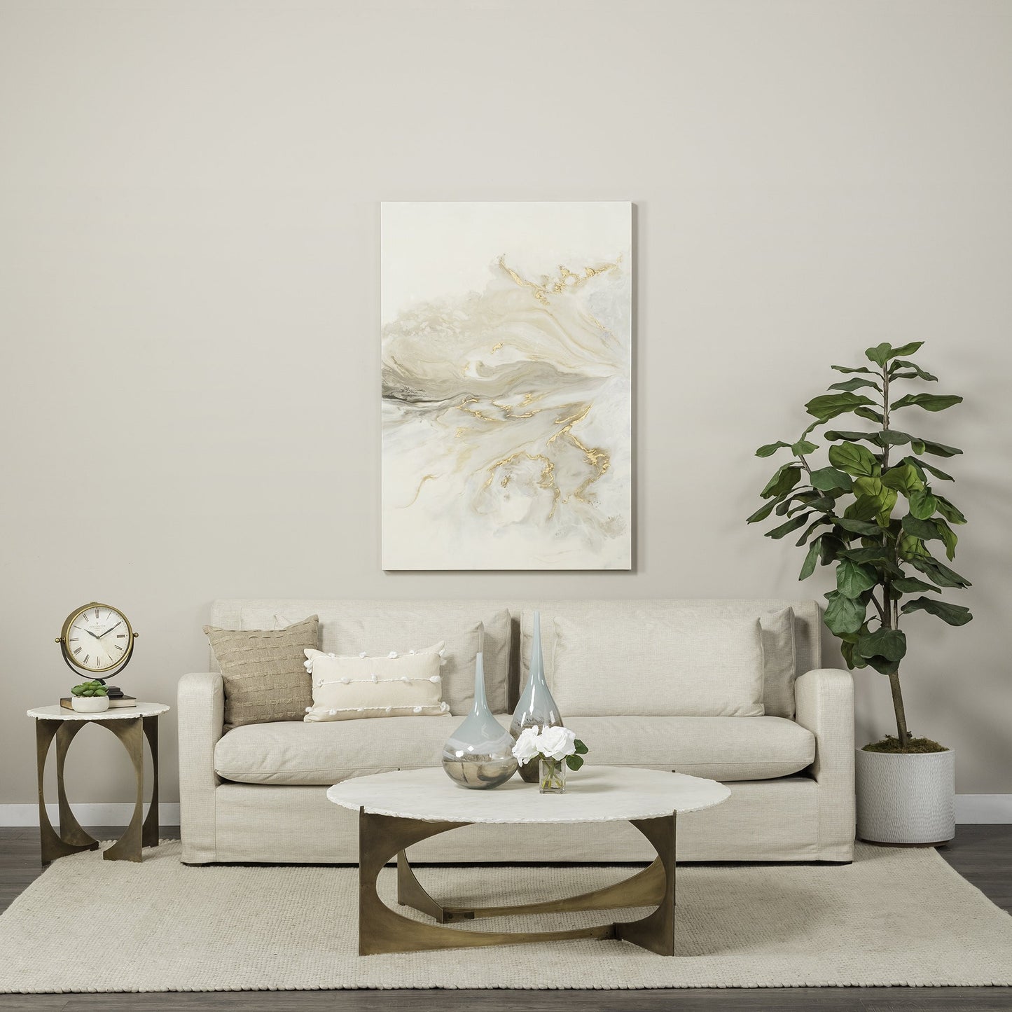 Blue Gray & Taupe Handblown Spun Glass Vase