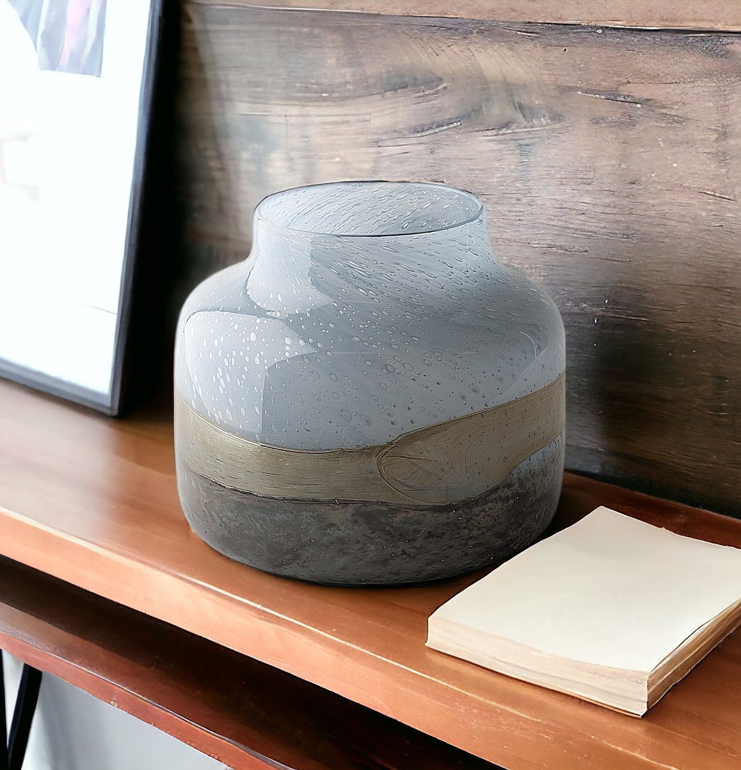 Blue & Brown Abstract Cylinder Crystal Glass Table Vase