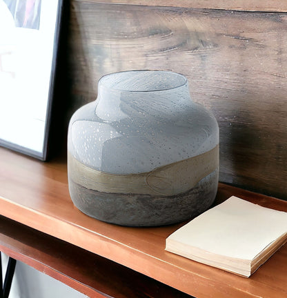 Blue & Brown Abstract Cylinder Crystal Glass Table Vase