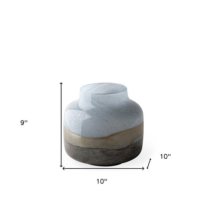 Blue & Brown Abstract Cylinder Crystal Glass Table Vase