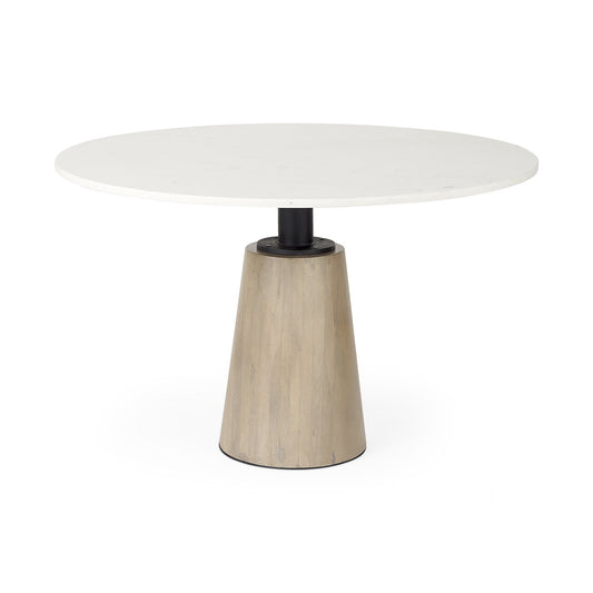 White And Natural Rounded Marble Pedestal Base Dining Table