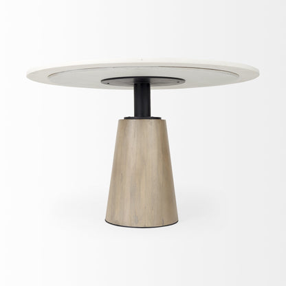 White And Natural Rounded Marble Pedestal Base Dining Table