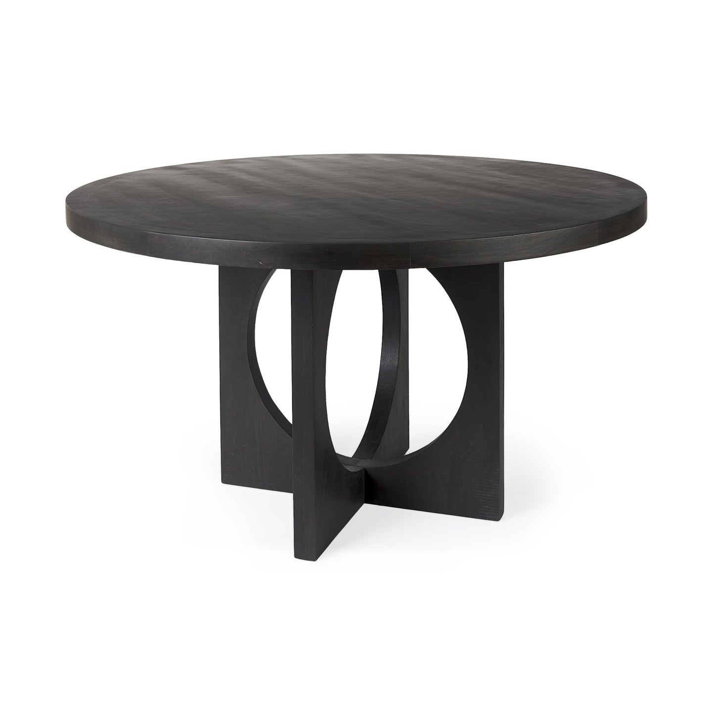Black Rounded Solid Wood Pedestal Base Dining Table
