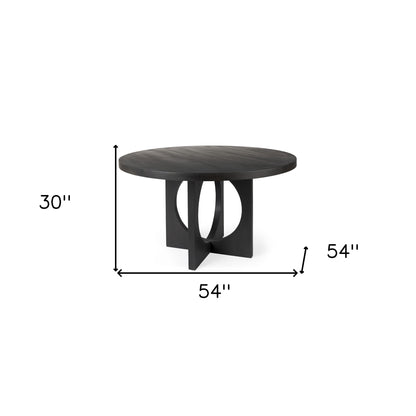 Black Rounded Solid Wood Pedestal Base Dining Table