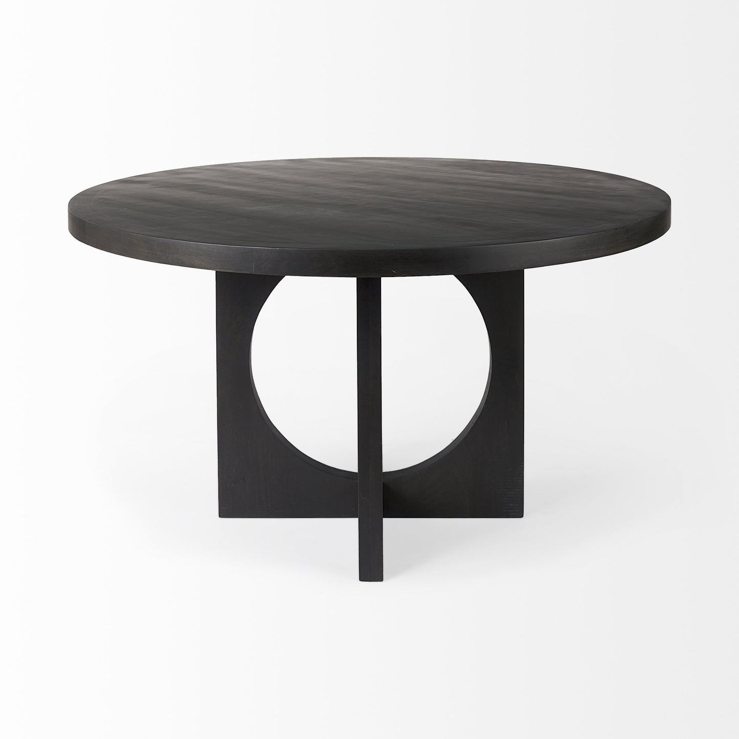 Black Rounded Solid Wood Pedestal Base Dining Table