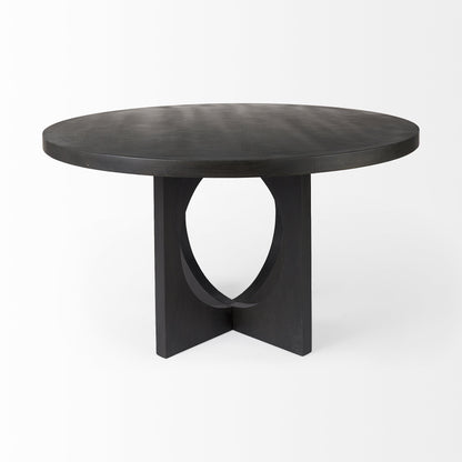 Black Rounded Solid Wood Pedestal Base Dining Table