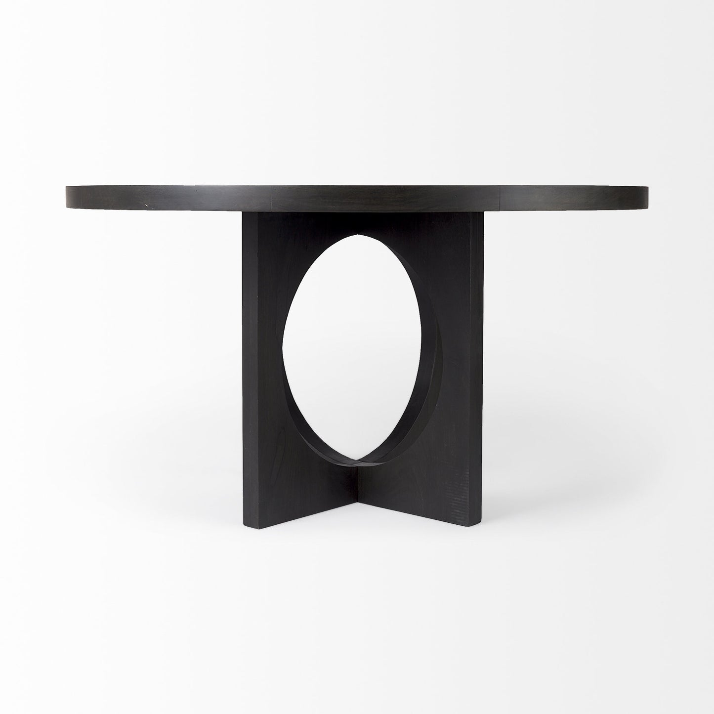 Black Rounded Solid Wood Pedestal Base Dining Table
