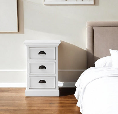 Classic White Three Drawer Nightstand