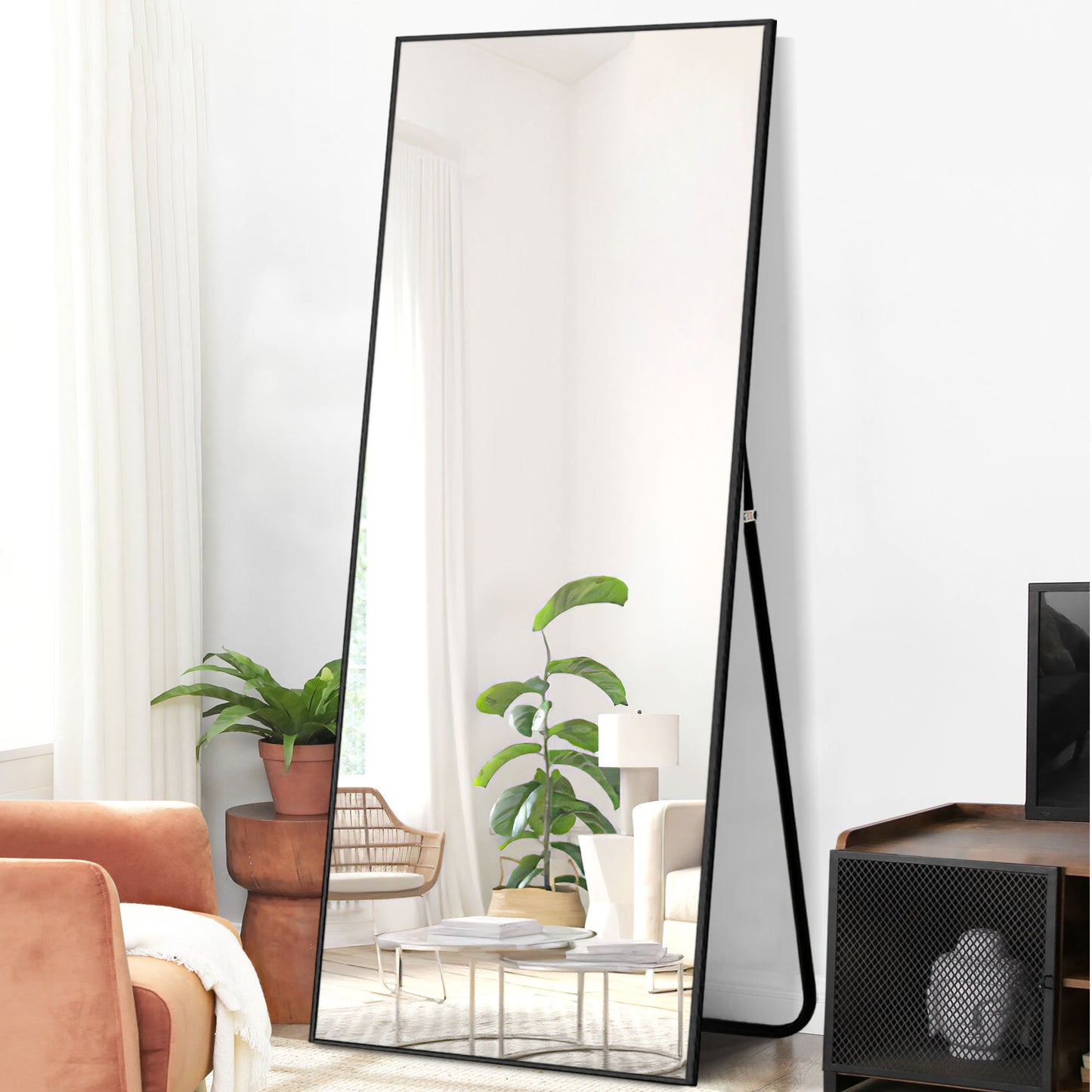 Black Metal Framed Standing Mirror
