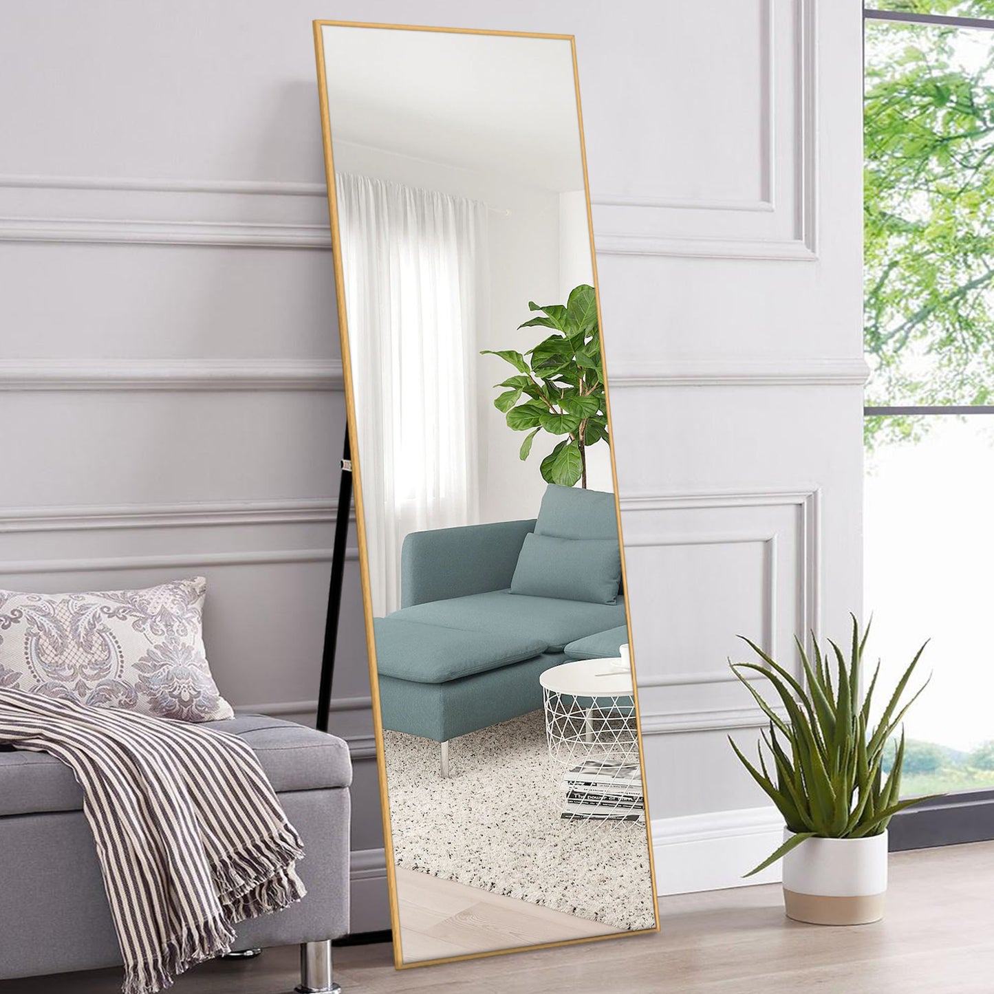 Sleek Gold Frame Full Length Mirror