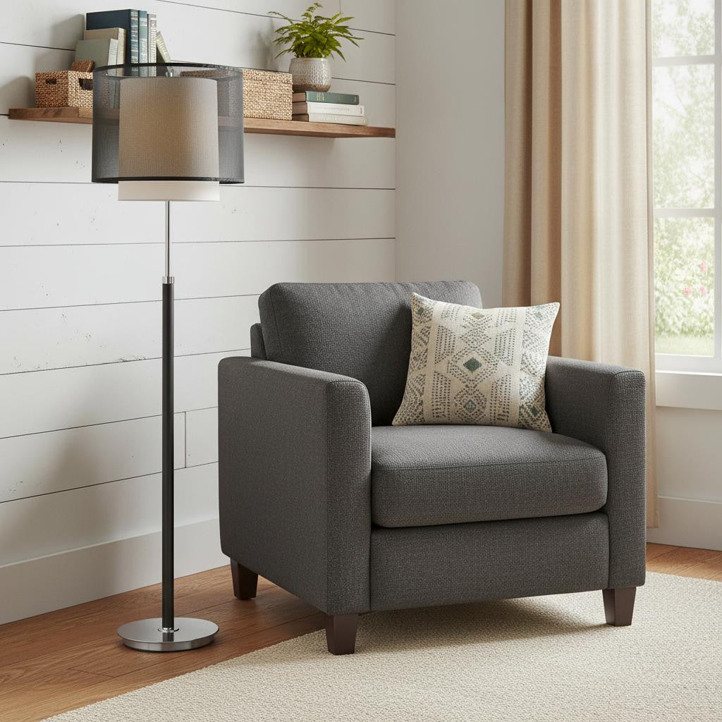 Chrome Floor Lamp w/ Black & Shade