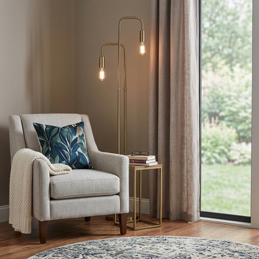 Brass 2-Light Torchiere Floor Lamp