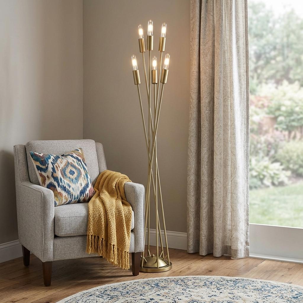 Brass 6-Light Torchiere Floor Lamp