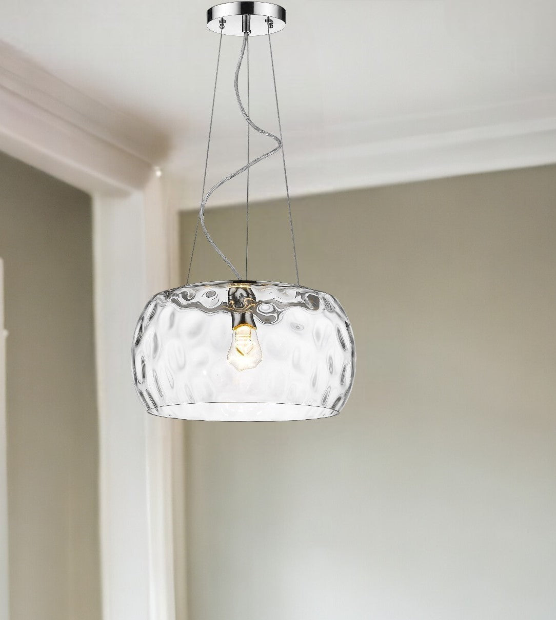 Mystere 1-Light Chrome Pendant w/ DimpGlass Shade