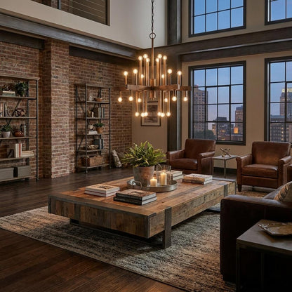 Brown Candle Style Multi Light Dimmable Chandelier