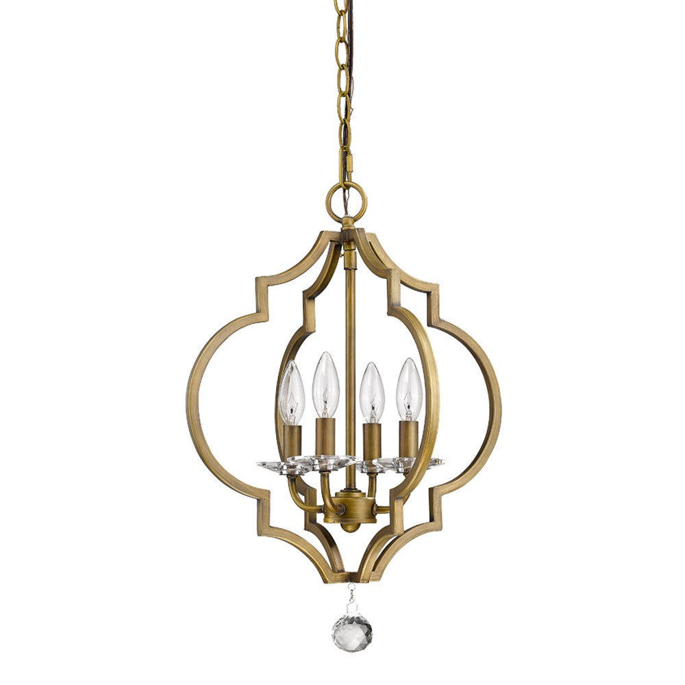 Brass Candle Style 4 Light & Crystals Dimmable Chandelier