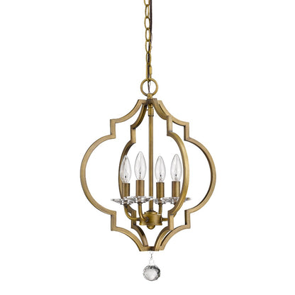 Brass Candle Style 4 Light & Crystals Dimmable Chandelier