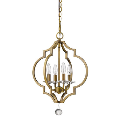 Brass Candle Style 4 Light & Crystals Dimmable Chandelier