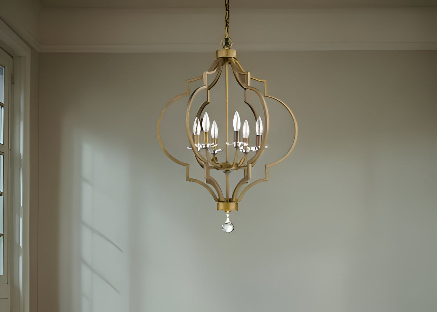 Gold & White Candle Style 6 Light Dimmable Chandelier