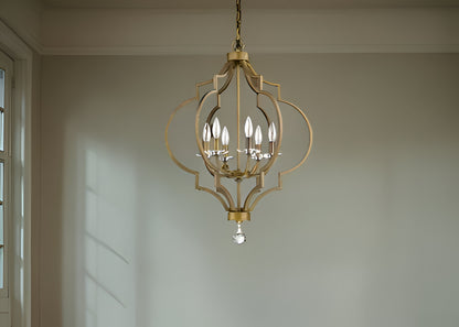 Gold & White Candle Style 6 Light Dimmable Chandelier