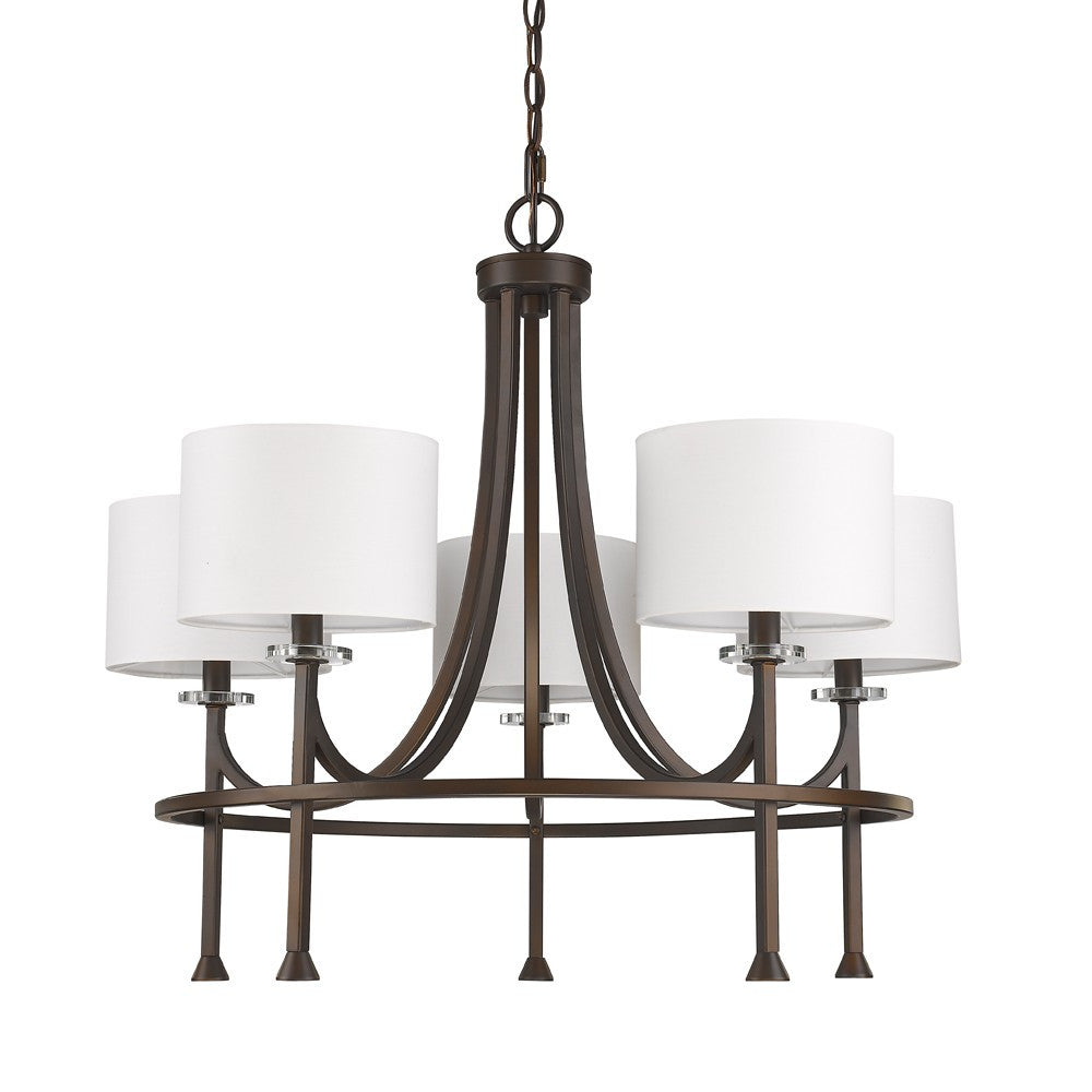 Brown Candle Style 5 Light & Crystals Dimmable Chandelier w/ Shades