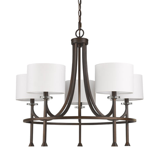 Brown Candle Style 5 Light & Crystals Dimmable Chandelier w/ Shades