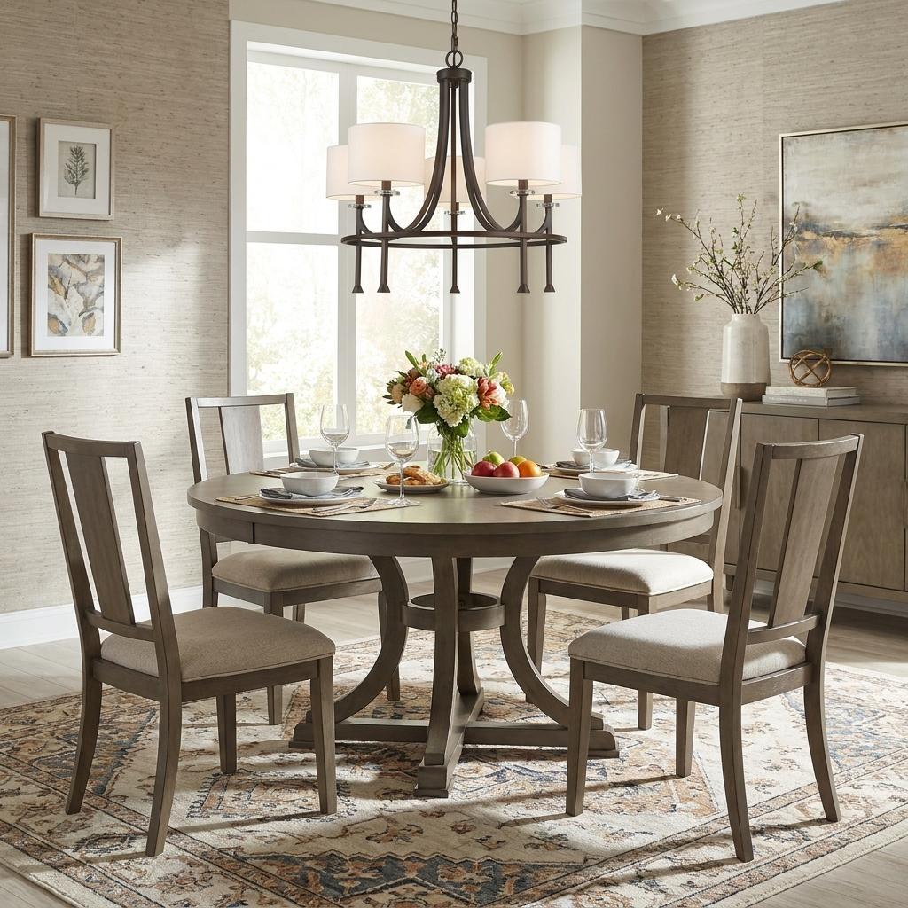 Brown Candle Style 5 Light & Crystals Dimmable Chandelier w/ Shades
