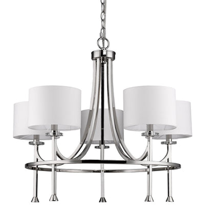 Silver Candle Style 5 Light & Crystals Dimmable Chandelier